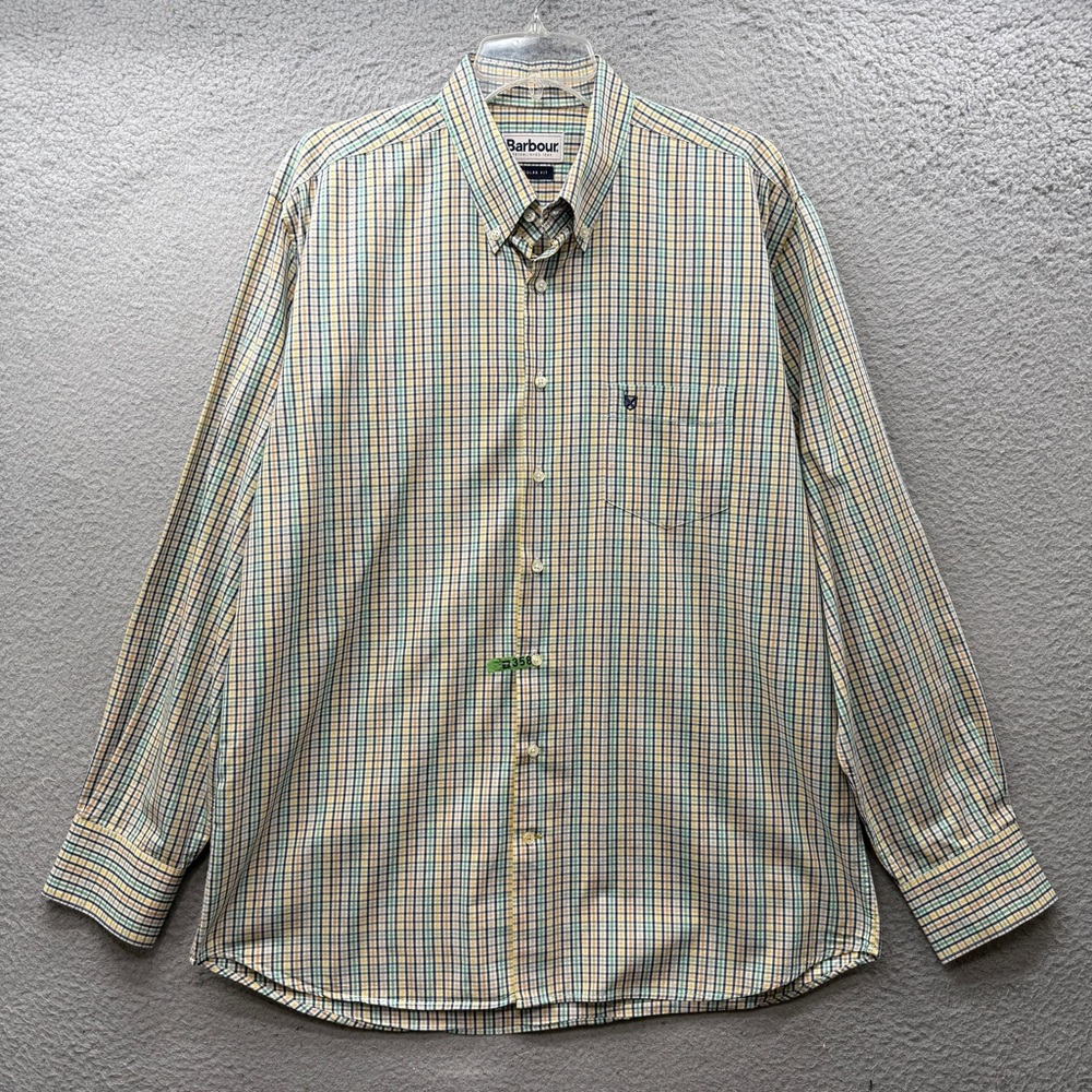 Barbour Shirt Men’s XL Plaid Countryman Check Button Up Long Sleeves Yellow Blue